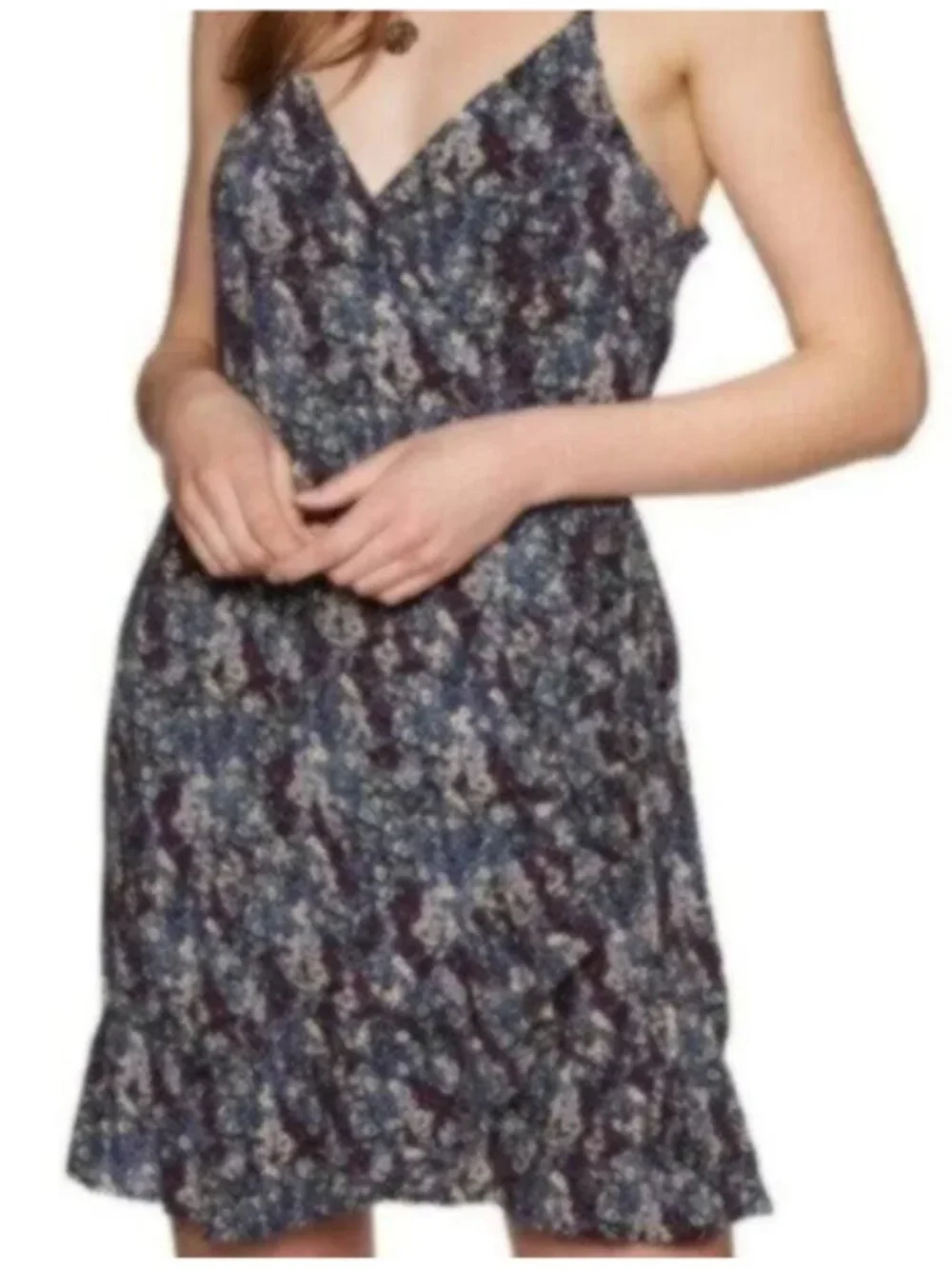 NWT Free People Print Ruffle Boho Wrap Dress Size L